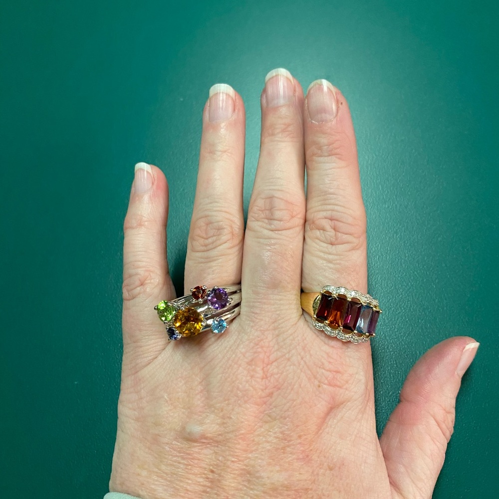 Multicolor Gemstone and diamond Ring Set